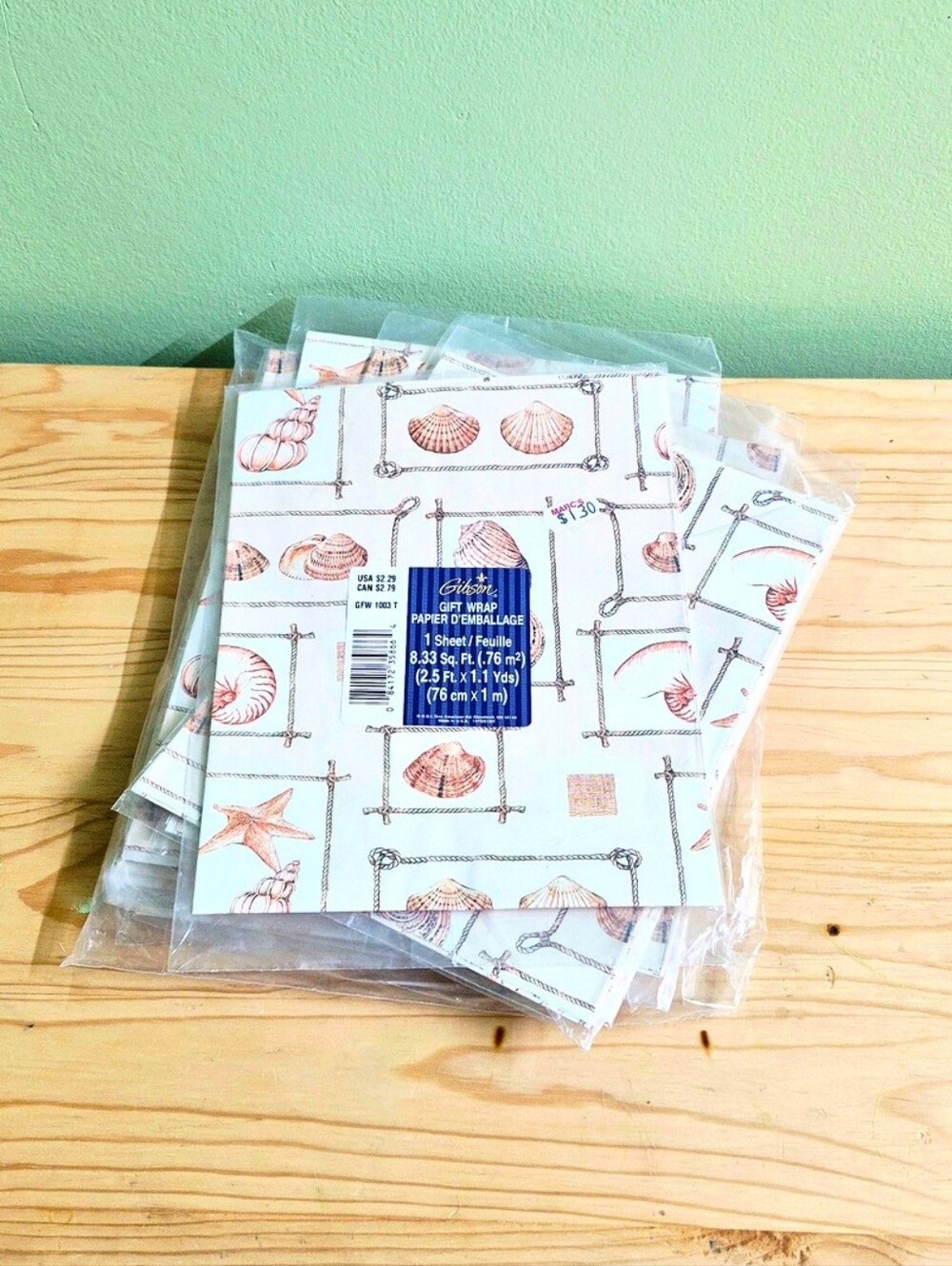 Vintage Seashell Print Gift Wrap Sheets - White & Coral